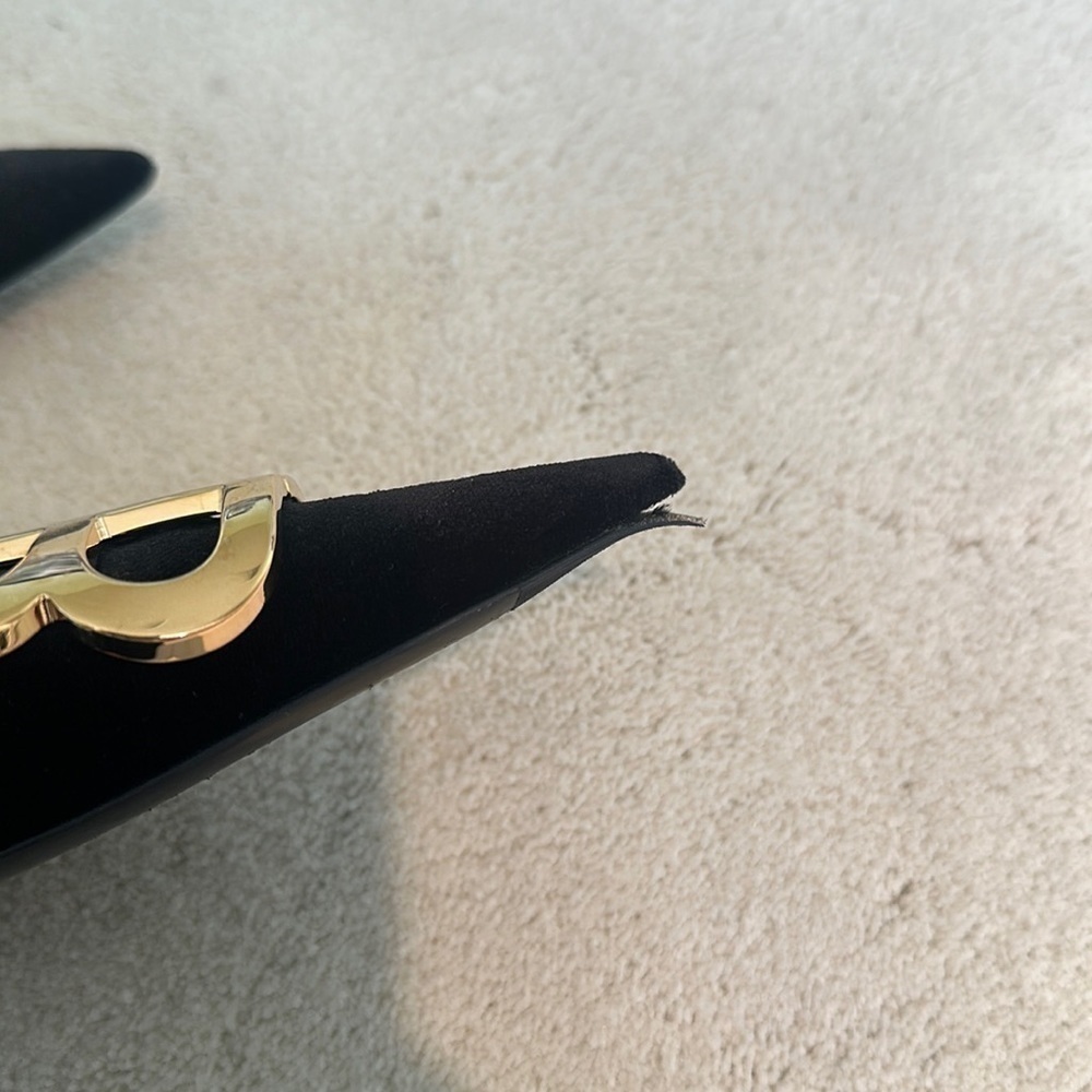 Balenciaga Black Velvet BB Knife Slingback Flats Shoes Pointy Toe Size 8.5 - Picture 8 of 11